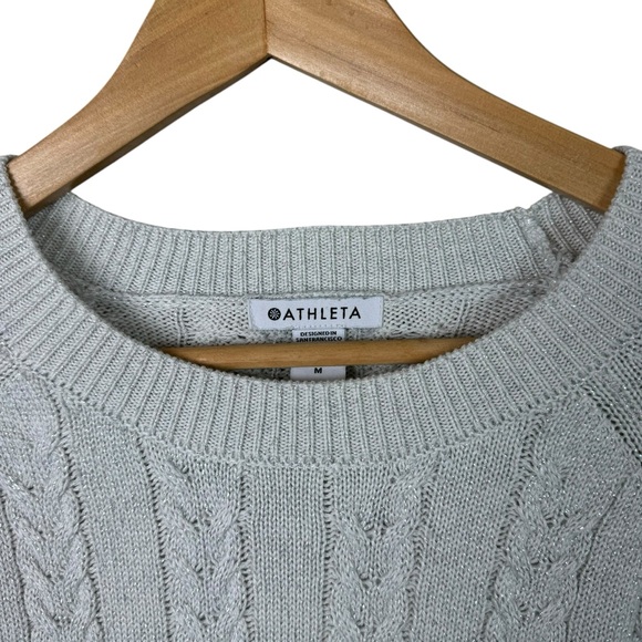 Athleta Sweater Womens Size Medium Crossroads Gray Metallic Crew Wool Cable Knit - Picture 7 of 9